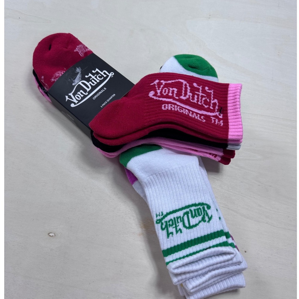 Von Dutch Originals 3 Pack Quarter Socks Multi Color Logo Athletic Y2K NWT
